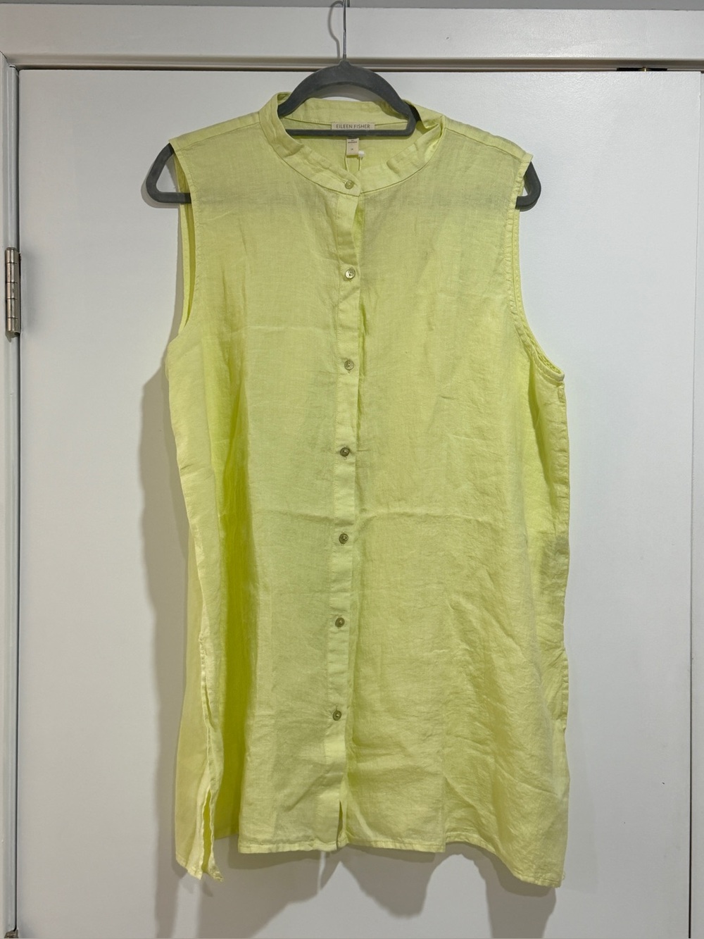 Eileen Fisher Sleeveless Eco-Linen Button-Up Tunic in Solid Yellow